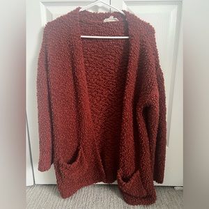 Red cardigan